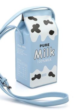 Y2K Grunge Milk Carton Shoulder Bag - Retro 90s Fashion, Pastel Goth, Y2K Popstar Style