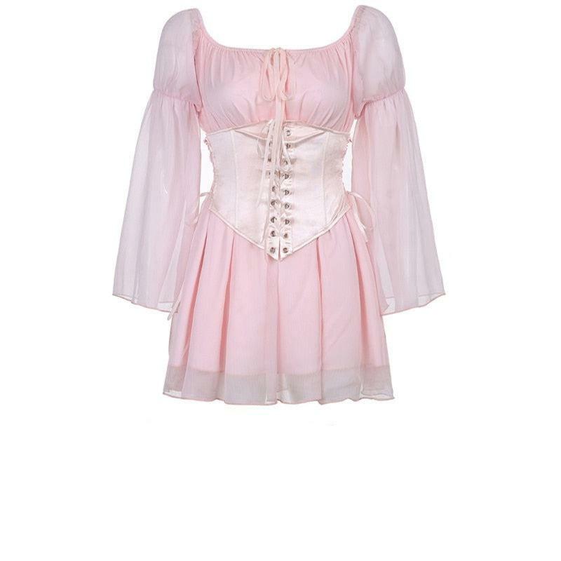 Y2K Grunge Mimosa Mini Corset Dress - 90s Fashion, Retro Summer Outfit, Gothic Y2K Style