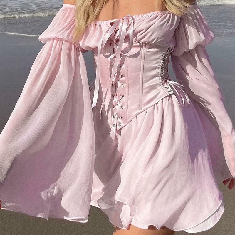 Y2K Grunge Mimosa Mini Corset Dress - 90s Fashion, Retro Summer Outfit, Gothic Y2K Style