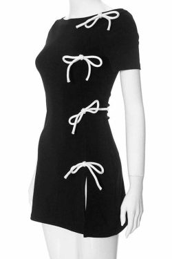 Y2K Grunge Minka Bow Detail Mini Dress - 90s Summer Outfit, Retro Style, Pastel Goth Fashion