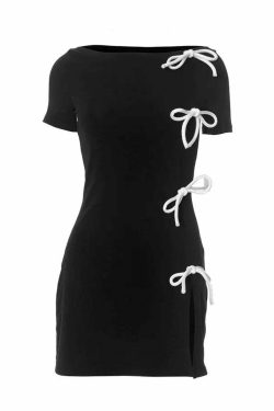 Y2K Grunge Minka Bow Detail Mini Dress - 90s Summer Outfit, Retro Style, Pastel Goth Fashion