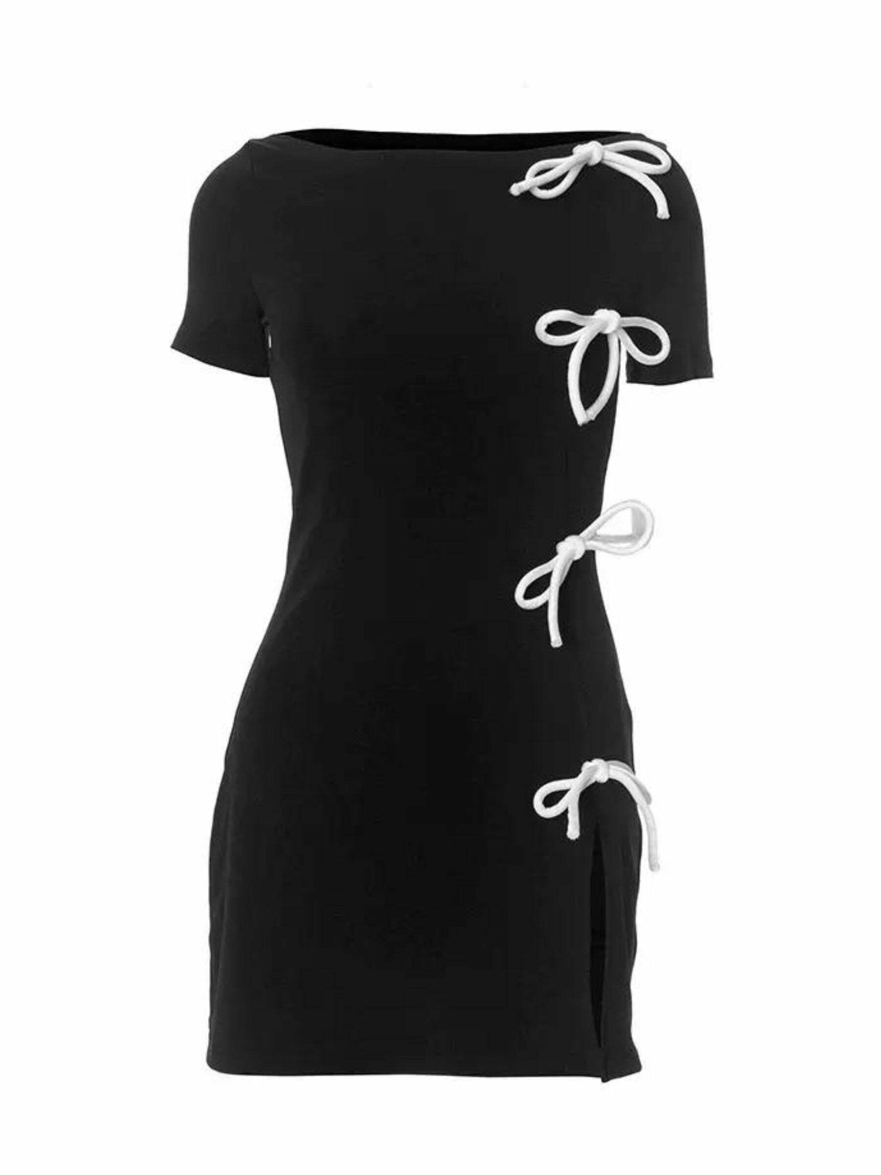 Y2K Grunge Minka Bow Detail Mini Dress - 90s Summer Outfit, Retro Style, Pastel Goth Fashion