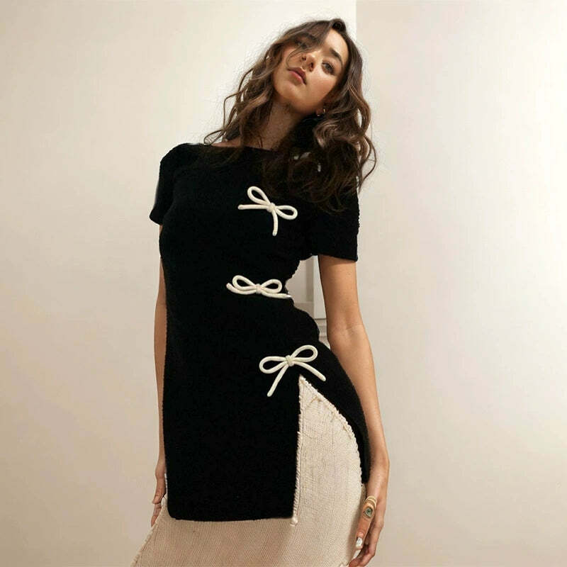 Y2K Grunge Minka Bow Detail Mini Dress - 90s Summer Outfit, Retro Style, Pastel Goth Fashion