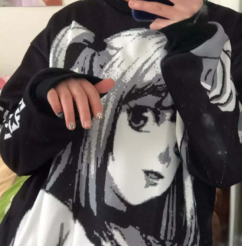 Y2K Grunge Misa Sweatshirt - 90s Retro Style, Gothic Y2K, Summer & Party Outfits