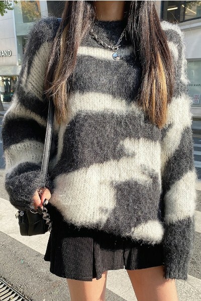 Y2K Grunge Mohair Zebra Knit Top - Retro 90s Fashion, Summer Outfits, and Club Party Looks