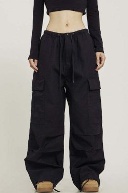 Y2K Grunge Monochrome Baggy Cargo Pants - 90s Retro Style, Y2K Summer & Club Outfits