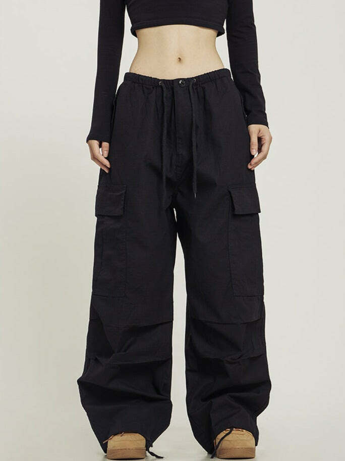 Y2K Grunge Monochrome Baggy Cargo Pants - 90s Retro Style, Y2K Summer & Club Outfits
