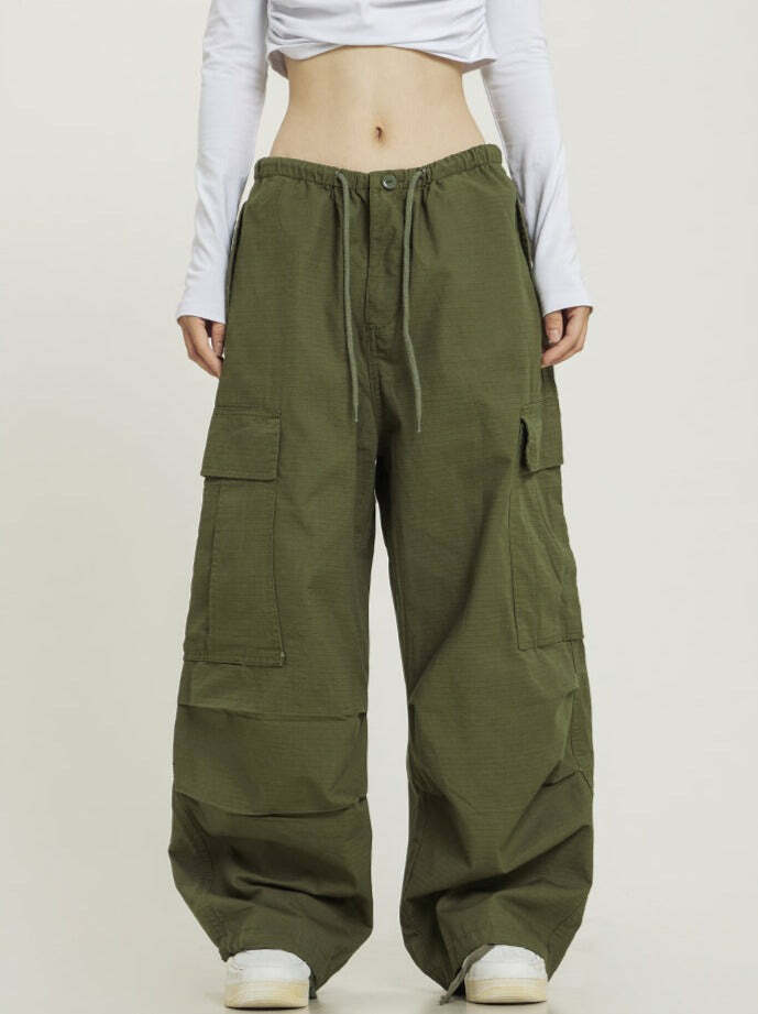 Y2K Grunge Monochrome Baggy Cargo Pants - 90s Retro Style, Y2K Summer & Club Outfits