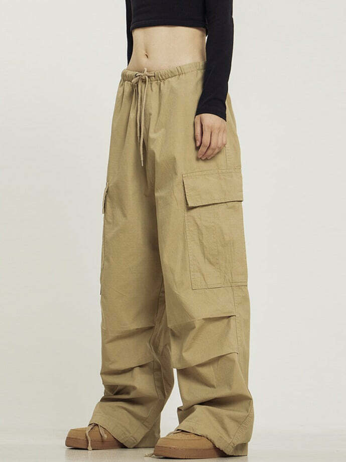 Y2K Grunge Monochrome Baggy Cargo Pants - 90s Retro Style, Y2K Summer & Club Outfits