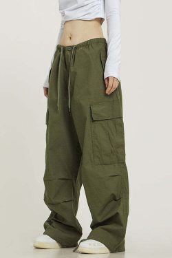 Y2K Grunge Monochrome Baggy Cargo Pants - 90s Retro Style, Y2K Summer & Club Outfits