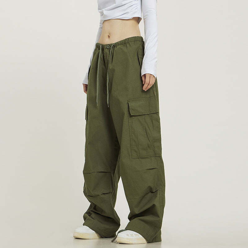 Y2K Grunge Monochrome Baggy Cargo Pants - 90s Retro Style, Y2K Summer & Club Outfits