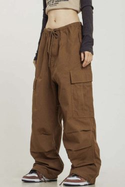 Y2K Grunge Monochrome Baggy Cargo Pants - 90s Retro Style, Y2K Summer & Club Outfits
