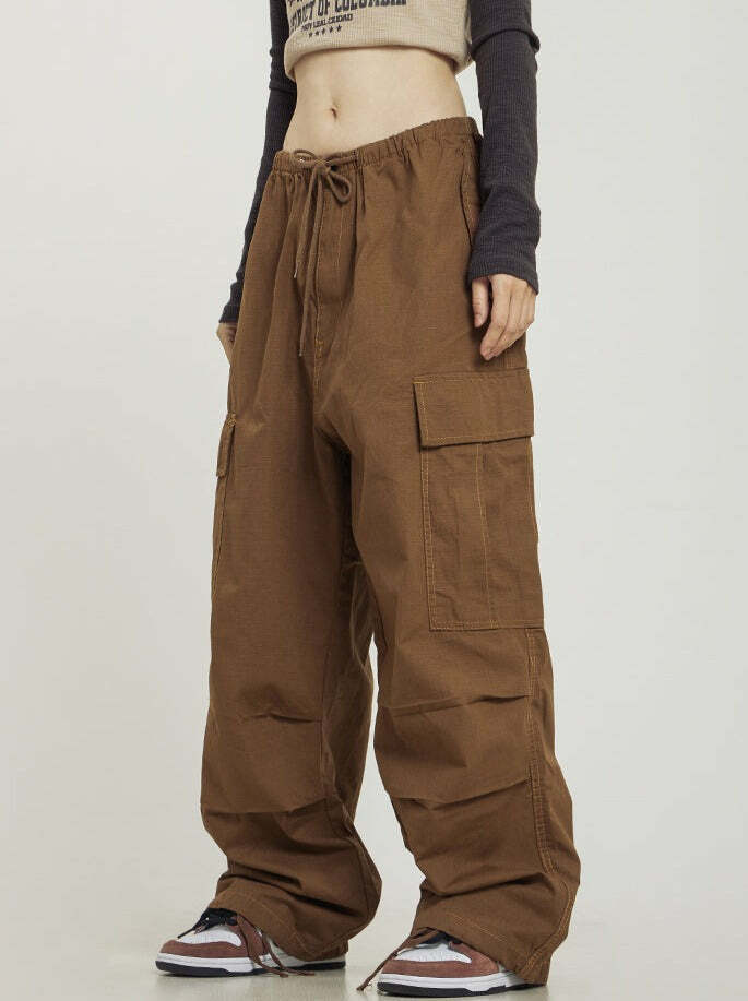 Y2K Grunge Monochrome Baggy Cargo Pants - 90s Retro Style, Y2K Summer & Club Outfits