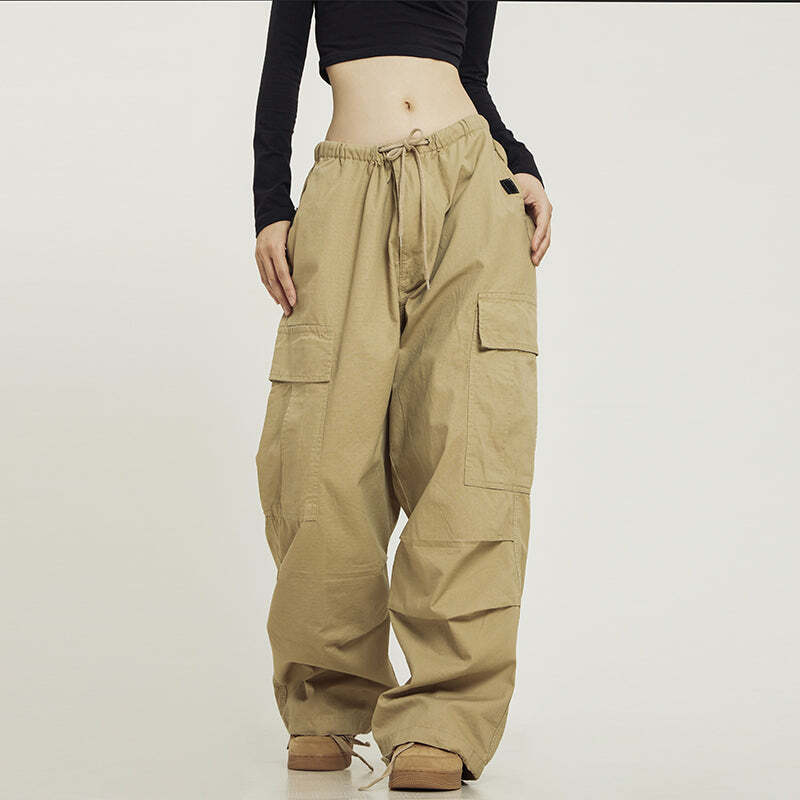 Y2K Grunge Monochrome Baggy Cargo Pants - 90s Retro Style, Y2K Summer & Club Outfits