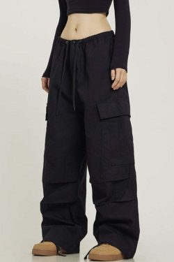 Y2K Grunge Monochrome Baggy Cargo Pants - 90s Retro Style, Y2K Summer & Club Outfits