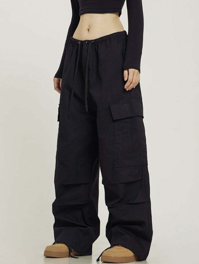 Y2K Grunge Monochrome Baggy Cargo Pants - 90s Retro Style, Y2K Summer & Club Outfits
