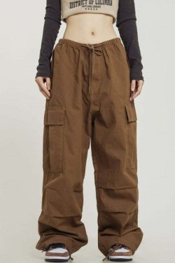 Y2K Grunge Monochrome Baggy Cargo Pants - 90s Retro Style, Y2K Summer & Club Outfits
