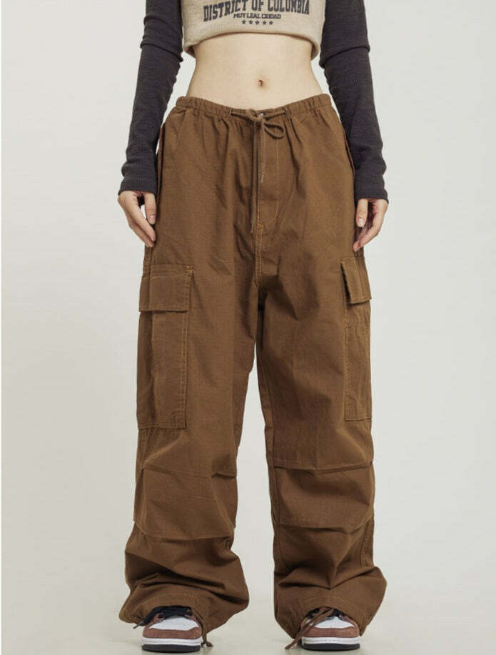 Y2K Grunge Monochrome Baggy Cargo Pants - 90s Retro Style, Y2K Summer & Club Outfits