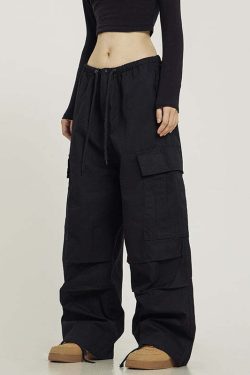 Y2K Grunge Monochrome Baggy Cargo Pants - 90s Retro Style, Y2K Summer & Club Outfits