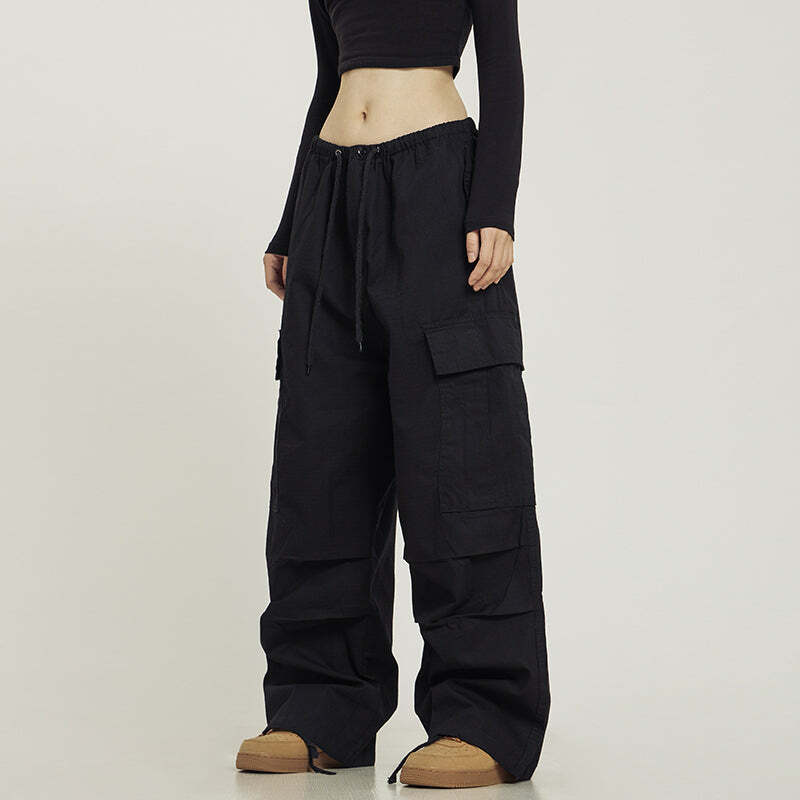 Y2K Grunge Monochrome Baggy Cargo Pants - 90s Retro Style, Y2K Summer & Club Outfits