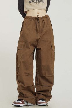 Y2K Grunge Monochrome Baggy Cargo Pants - 90s Retro Style, Y2K Summer & Club Outfits
