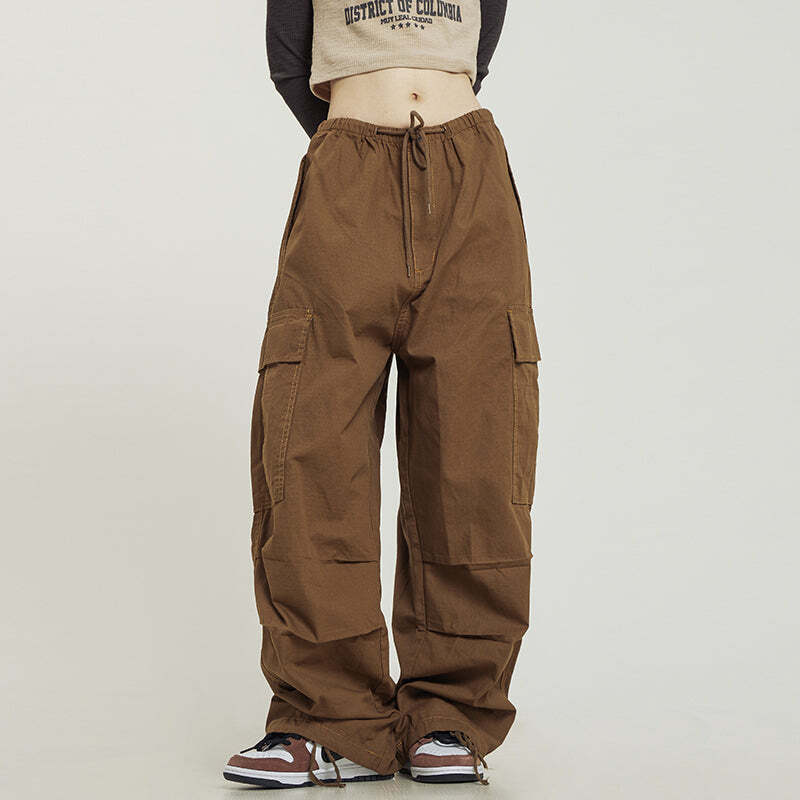 Y2K Grunge Monochrome Baggy Cargo Pants - 90s Retro Style, Y2K Summer & Club Outfits
