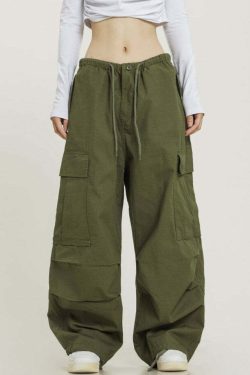 Y2K Grunge Monochrome Baggy Cargo Pants - Retro 90s Fashion, Summer Y2K Outfits