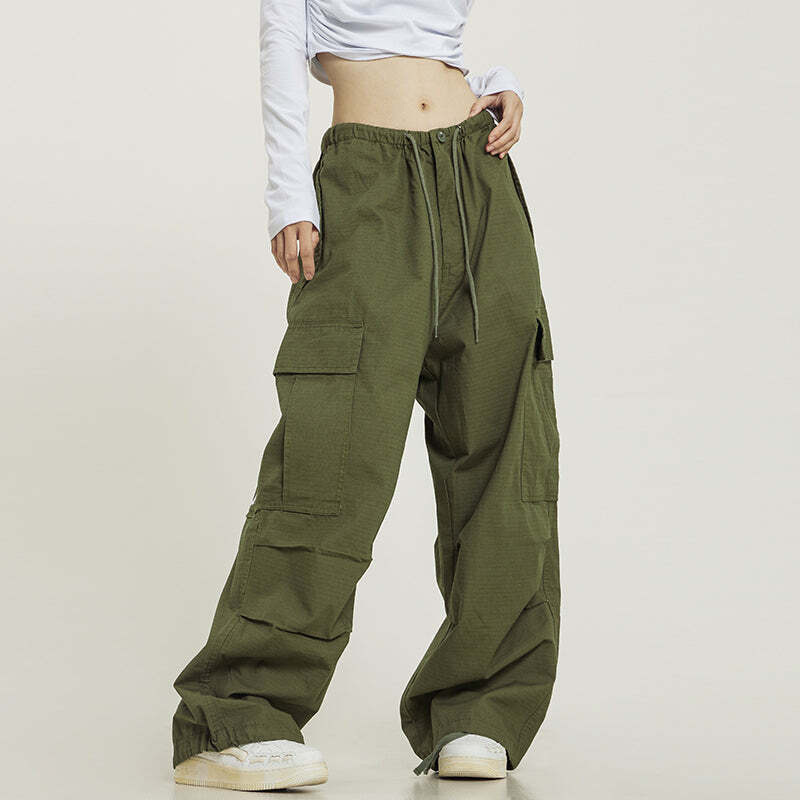Y2K Grunge Monochrome Baggy Cargo Pants - Retro 90s Fashion, Summer Y2K Outfits
