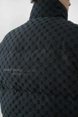 Y2K Grunge Monogram Print Puffer Vest - Retro 90s Fashion, Summer Outfits, and Clubwear