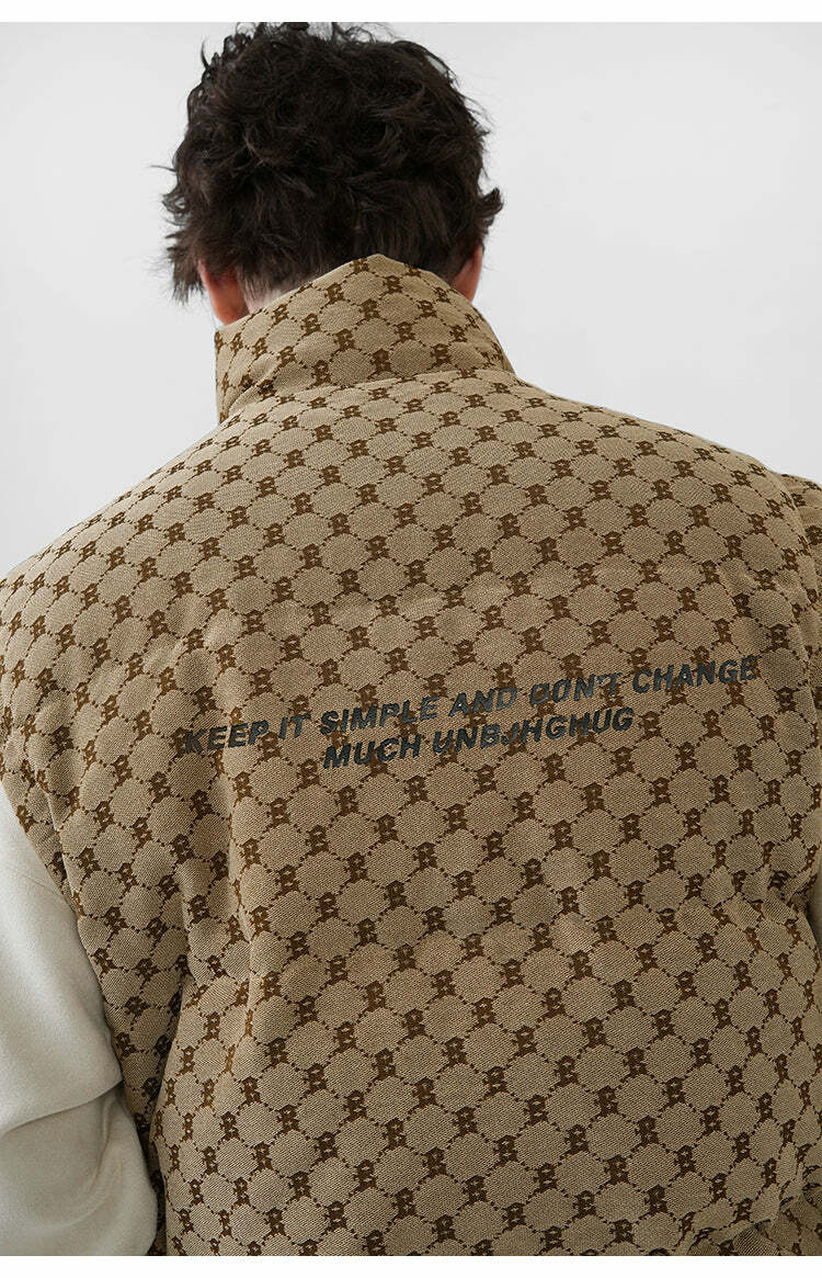 Y2K Grunge Monogram Print Puffer Vest - Retro 90s Fashion, Summer Outfits, and Clubwear