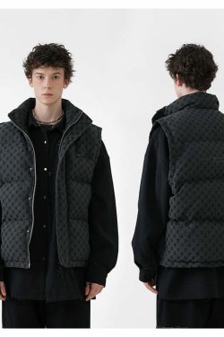 Y2K Grunge Monogram Print Puffer Vest - Retro 90s Summer Outfit, Y2K Club & Party Fashion
