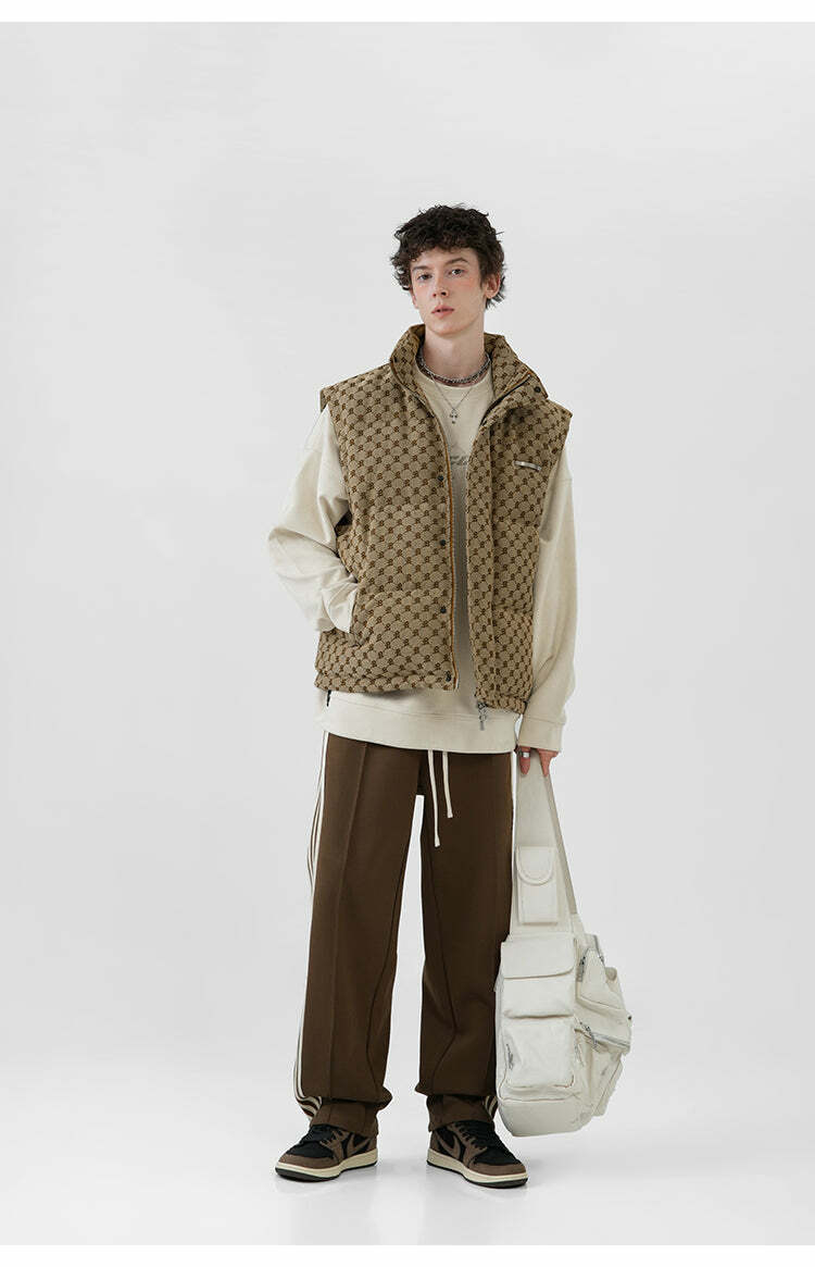 Y2K Grunge Monogram Print Puffer Vest - Retro 90s Summer Outfit, Y2K Club & Party Fashion
