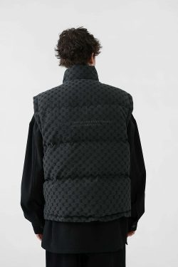 Y2K Grunge Monogram Print Puffer Vest - Retro 90s Summer Outfit, Y2K Club & Party Fashion