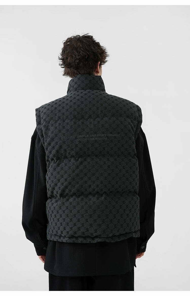 Y2K Grunge Monogram Print Puffer Vest - Retro 90s Summer Outfit, Y2K Club & Party Fashion
