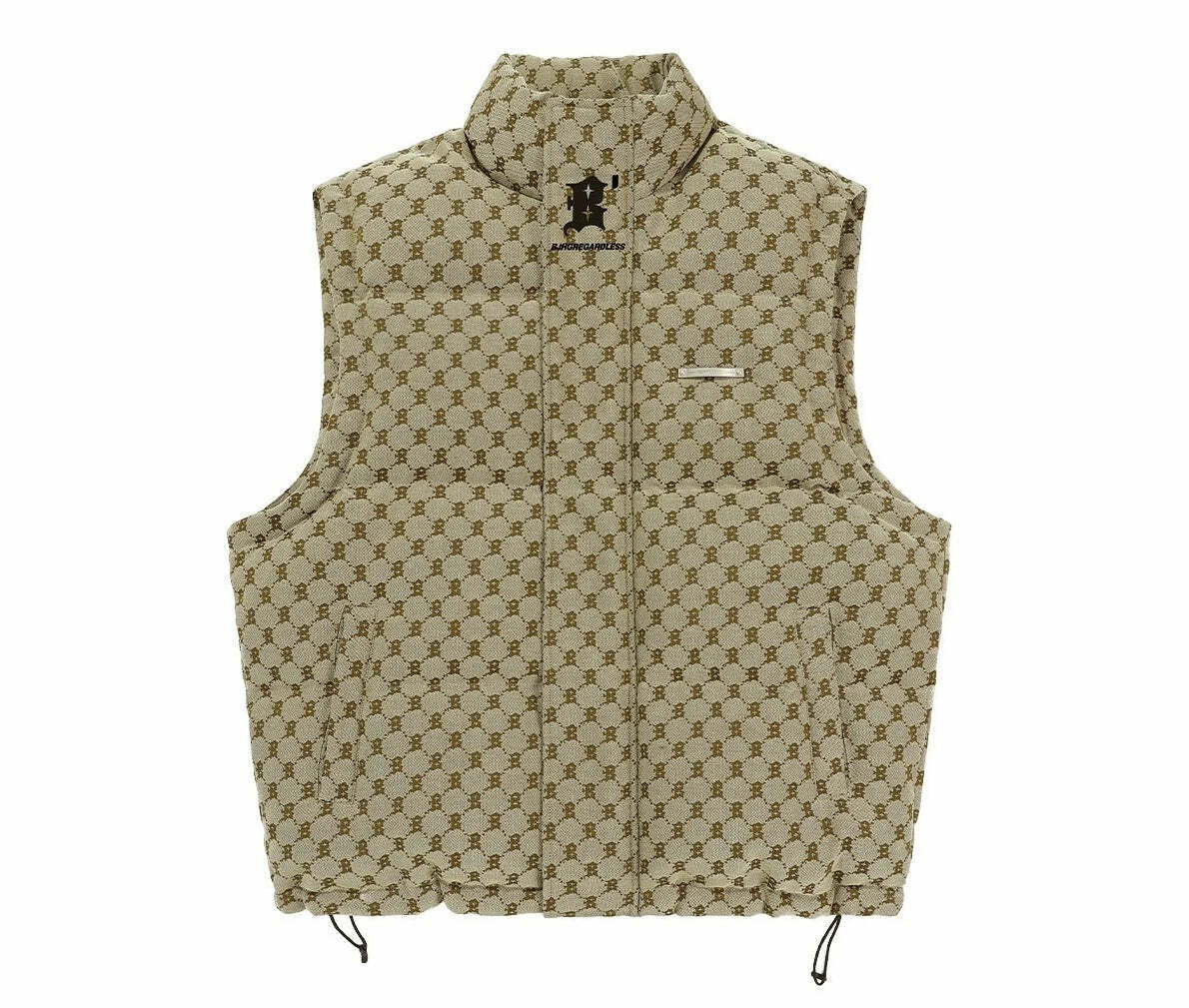 Y2K Grunge Monogram Print Puffer Vest - Retro 90s Summer Outfit, Y2K Club & Party Fashion