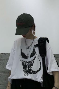 Y2K Grunge Monster Face Shirt - 90s Retro Summer Outfit, Y2K Party & Club Fashion