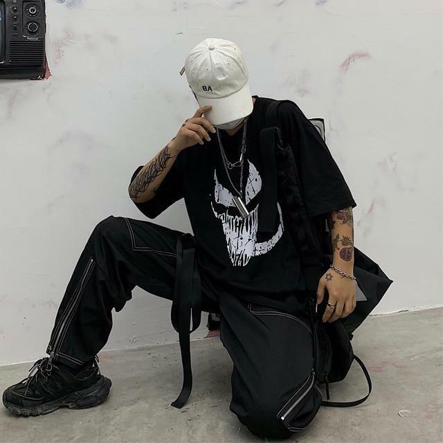 Y2K Grunge Monster Face Shirt - 90s Retro Summer Outfit, Y2K Party & Club Fashion
