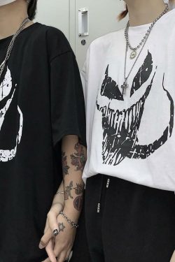 Y2K Grunge Monster Face Shirt - 90s Retro Summer Outfit, Y2K Party & Club Fashion
