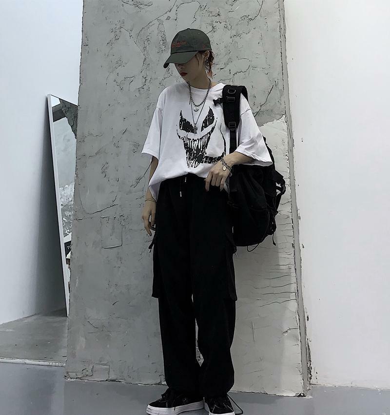 Y2K Grunge Monster Face Shirt - 90s Retro Summer Outfit, Y2K Party & Club Fashion