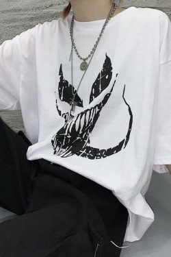 Y2K Grunge Monster Face Shirt - 90s Retro Summer Outfit, Y2K Party & Club Fashion