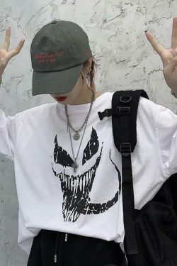 Y2K Grunge Monster Face Shirt - 90s Retro Summer Outfit, Y2K Party & Club Fashion