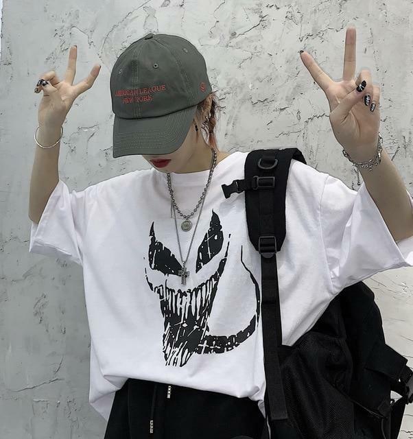 Y2K Grunge Monster Face Shirt - 90s Retro Summer Outfit, Y2K Party & Club Fashion