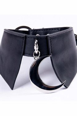 Y2K Grunge Moon Faux Leather Choker Collar - 90s Retro Goth Fashion Accessory for Women