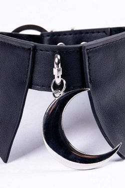 Y2K Grunge Moon Faux Leather Choker Collar - 90s Retro Goth Fashion Accessory for Women