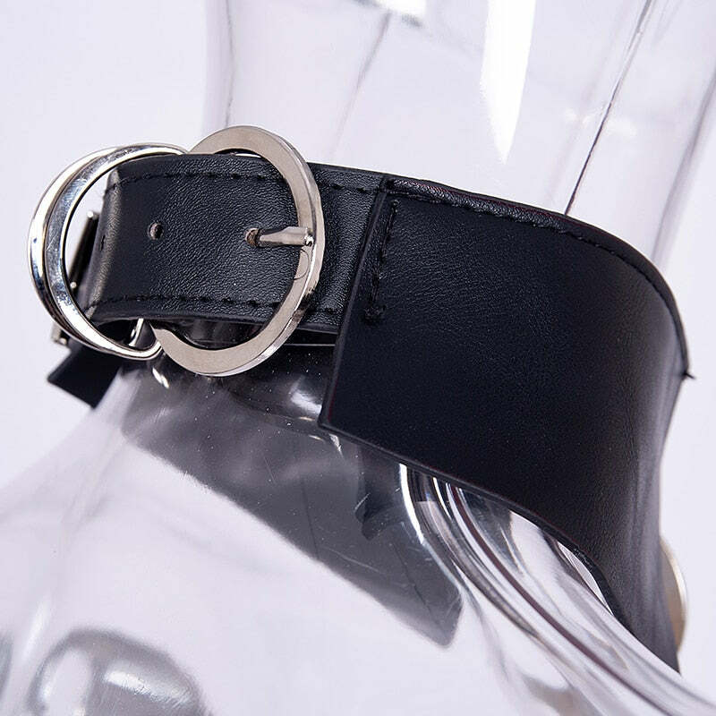 Y2K Grunge Moon Faux Leather Choker Collar - 90s Retro Goth Fashion Accessory for Women