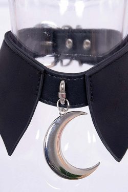 Y2K Grunge Moon Faux Leather Choker Collar - 90s Retro Goth Fashion Accessory for Women