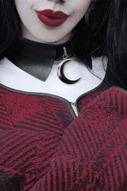 Y2K Grunge Moon Faux Leather Choker Collar - 90s Retro Goth Fashion Accessory for Women