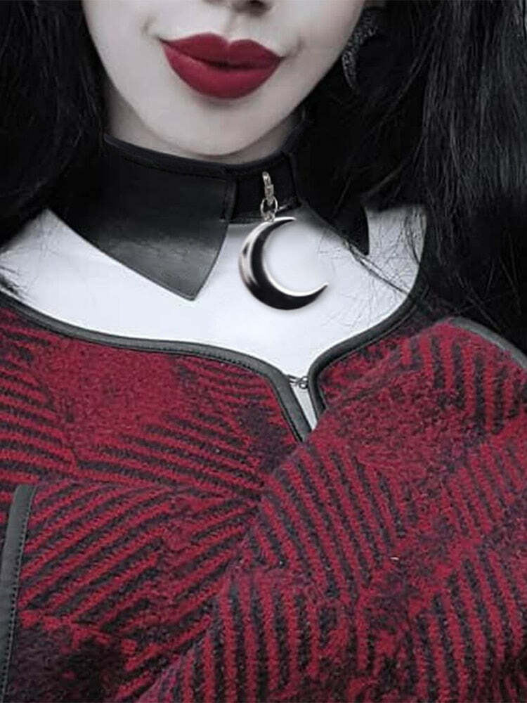Y2K Grunge Moon Faux Leather Choker Collar - 90s Retro Goth Fashion Accessory for Women