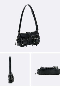 Y2K Grunge Multi-Pocket Shoulder Bag - 90s Retro Style, Perfect for Y2K Summer Outfits