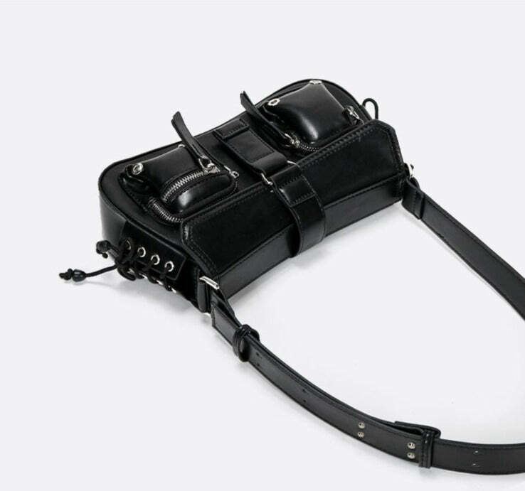 Y2K Grunge Multi-Pocket Shoulder Bag - 90s Retro Style, Perfect for Y2K Summer Outfits